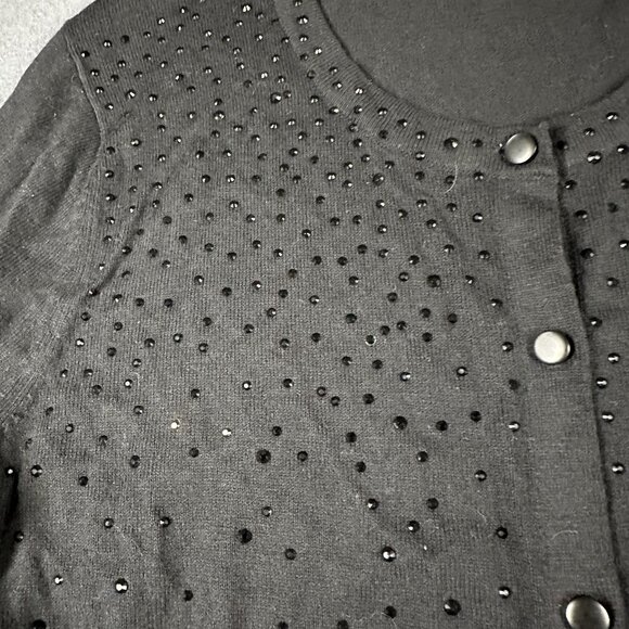 Merona Sweater Womens Large Black Cardigan Beaded Button Up Knit Lightweight Top - Picture 4 of 7